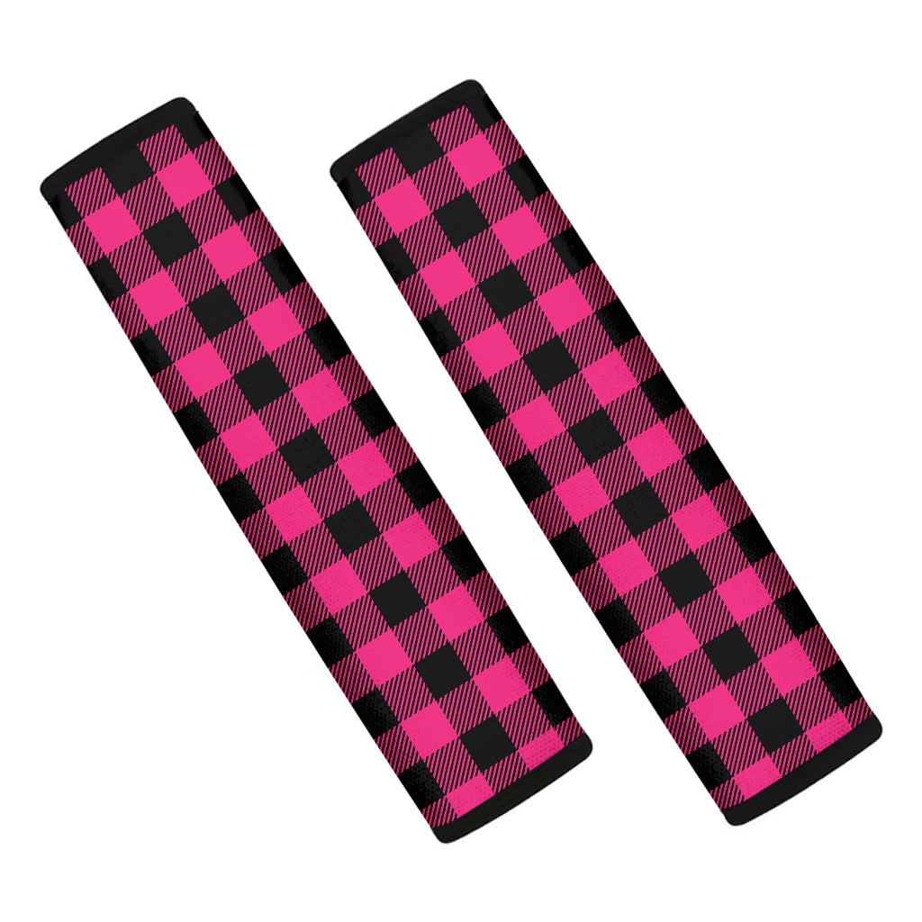Pink And Black Buffalo Plaid Print Car Seat Belt Covers