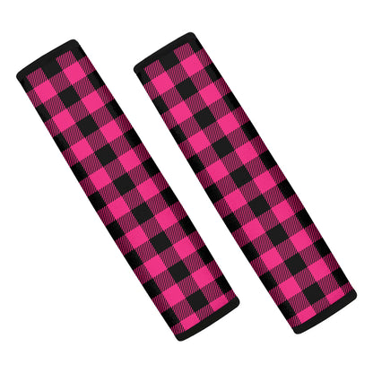 Pink And Black Buffalo Plaid Print Car Seat Belt Covers