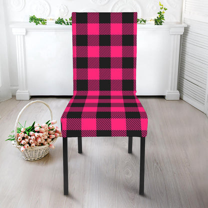 Pink And Black Buffalo Plaid Print Dining Chair Slipcover