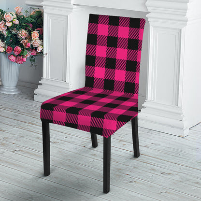Pink And Black Buffalo Plaid Print Dining Chair Slipcover