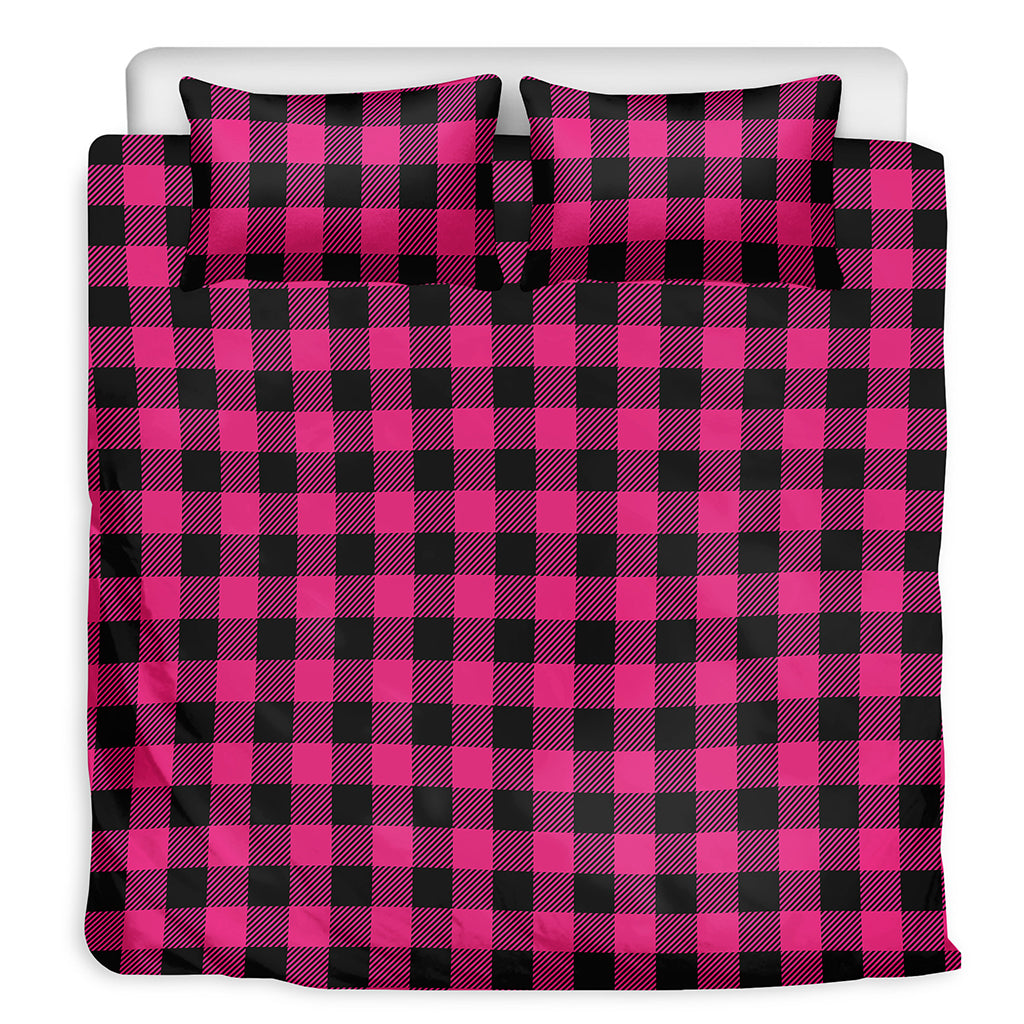 Pink And Black Buffalo Plaid Print Duvet Cover Bedding Set