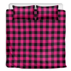 Pink And Black Buffalo Plaid Print Duvet Cover Bedding Set