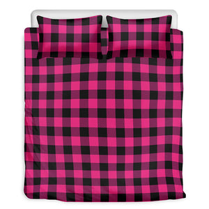 Pink And Black Buffalo Plaid Print Duvet Cover Bedding Set