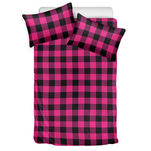 Pink And Black Buffalo Plaid Print Duvet Cover Bedding Set