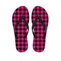 Pink And Black Buffalo Plaid Print Flip Flops