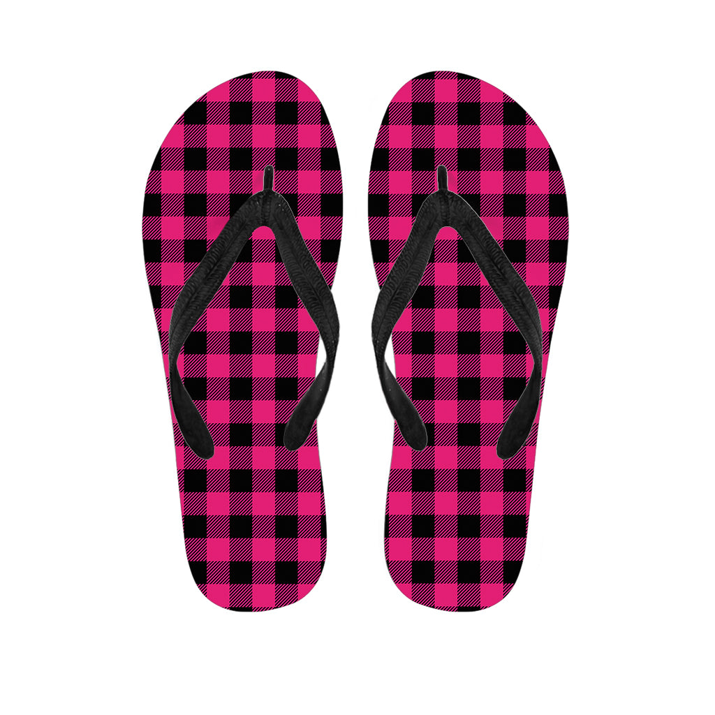 Pink And Black Buffalo Plaid Print Flip Flops