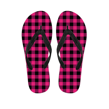 Pink And Black Buffalo Plaid Print Flip Flops