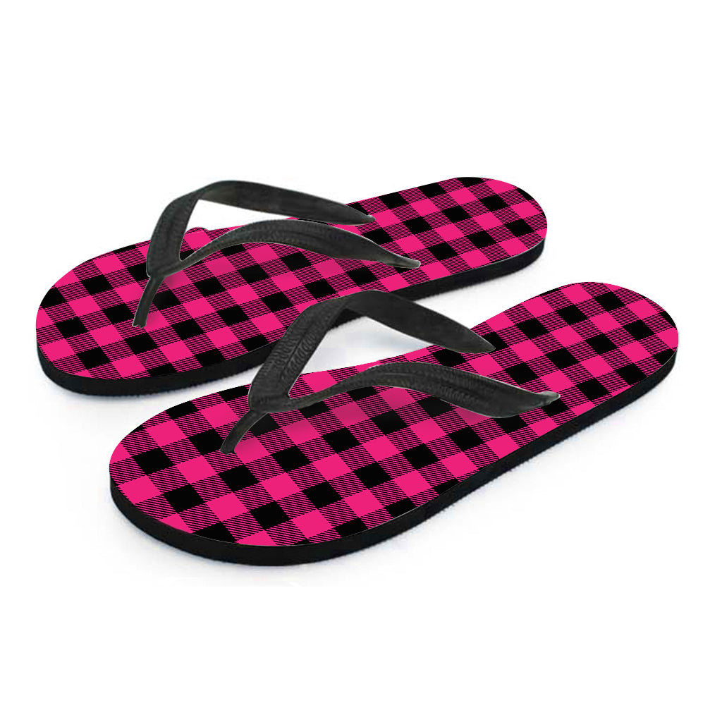 Pink And Black Buffalo Plaid Print Flip Flops