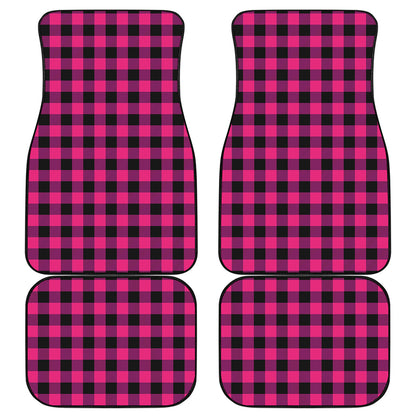 Pink And Black Buffalo Plaid Print Front and Back Car Floor Mats