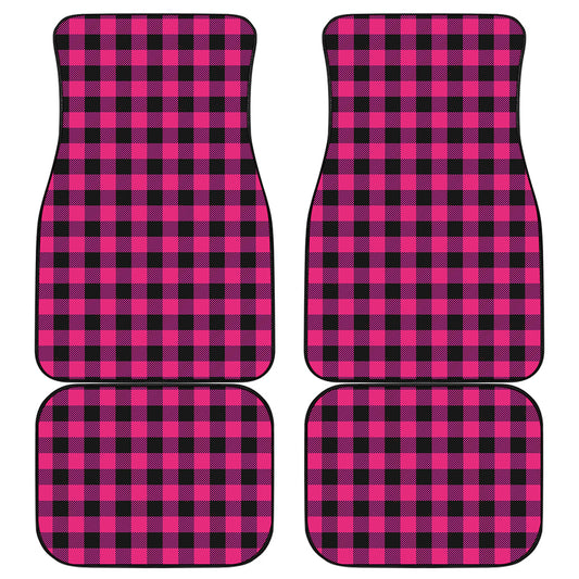 Pink And Black Buffalo Plaid Print Front and Back Car Floor Mats