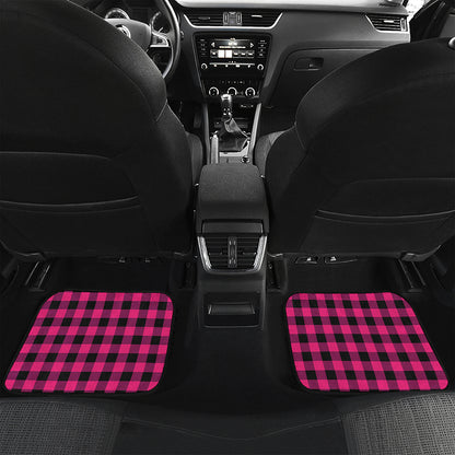 Pink And Black Buffalo Plaid Print Front and Back Car Floor Mats