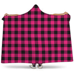 Pink And Black Buffalo Plaid Print Hooded Blanket