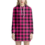 Pink And Black Buffalo Plaid Print Hoodie Dress