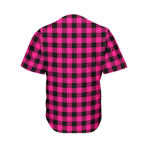 Pink And Black Buffalo Plaid Print Men's Baseball Jersey