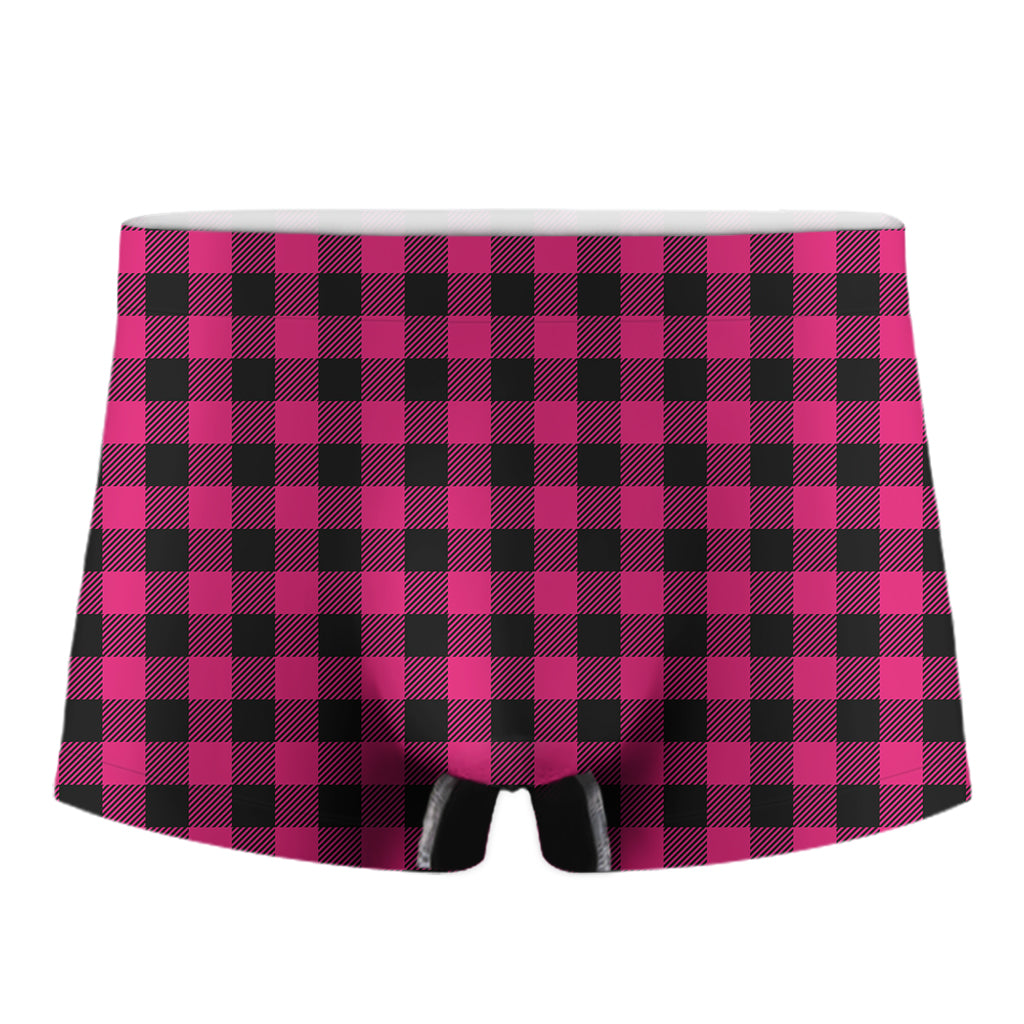 Pink And Black Buffalo Plaid Print Men's Boxer Briefs