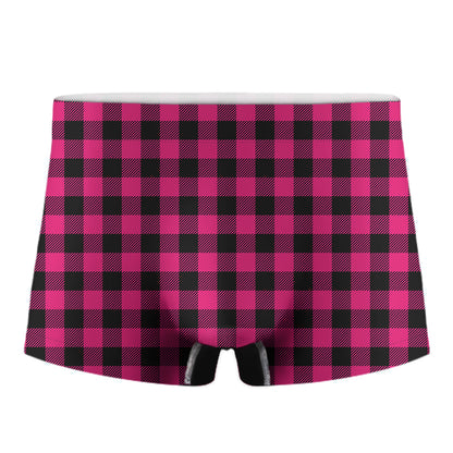 Pink And Black Buffalo Plaid Print Men's Boxer Briefs