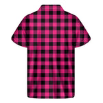 Pink And Black Buffalo Plaid Print Men's Short Sleeve Shirt