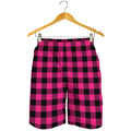 Pink And Black Buffalo Plaid Print Men's Shorts