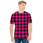 Pink And Black Buffalo Plaid Print Men's T-Shirt