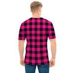 Pink And Black Buffalo Plaid Print Men's T-Shirt