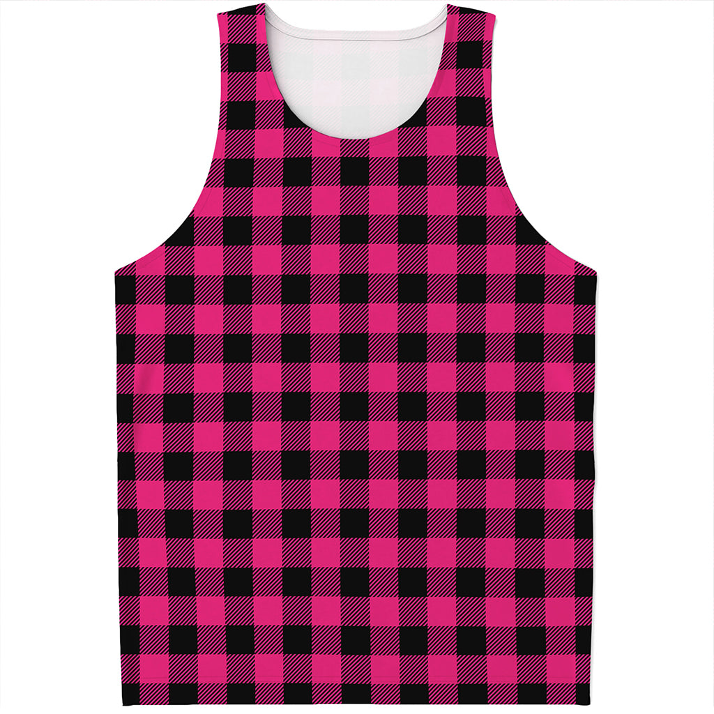 Pink And Black Buffalo Plaid Print Men's Tank Top