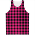 Pink And Black Buffalo Plaid Print Men's Tank Top