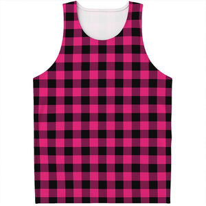 Pink And Black Buffalo Plaid Print Men's Tank Top