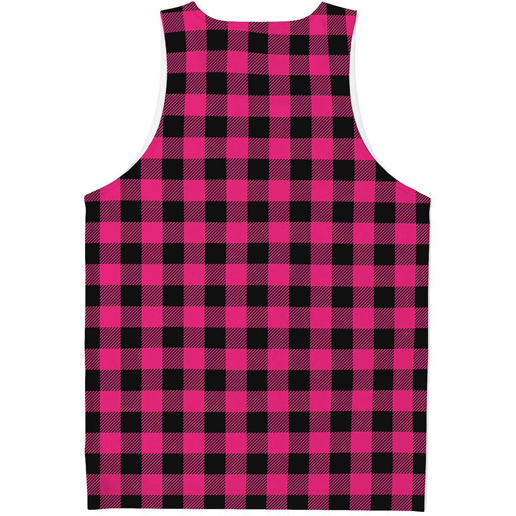 Pink And Black Buffalo Plaid Print Men's Tank Top