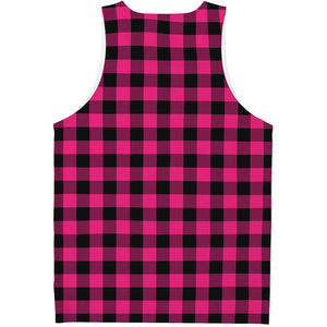 Pink And Black Buffalo Plaid Print Men's Tank Top