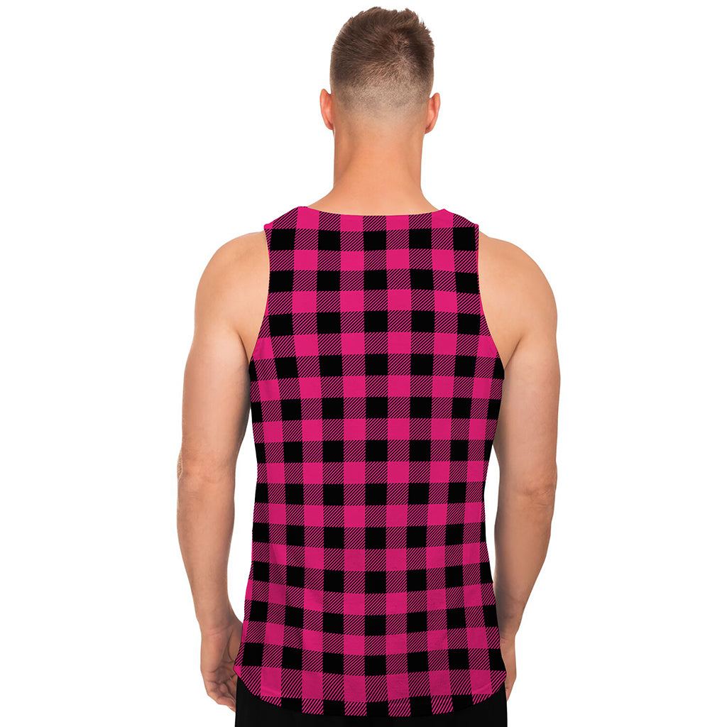 Pink And Black Buffalo Plaid Print Men's Tank Top