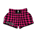 Pink And Black Buffalo Plaid Print Muay Thai Boxing Shorts