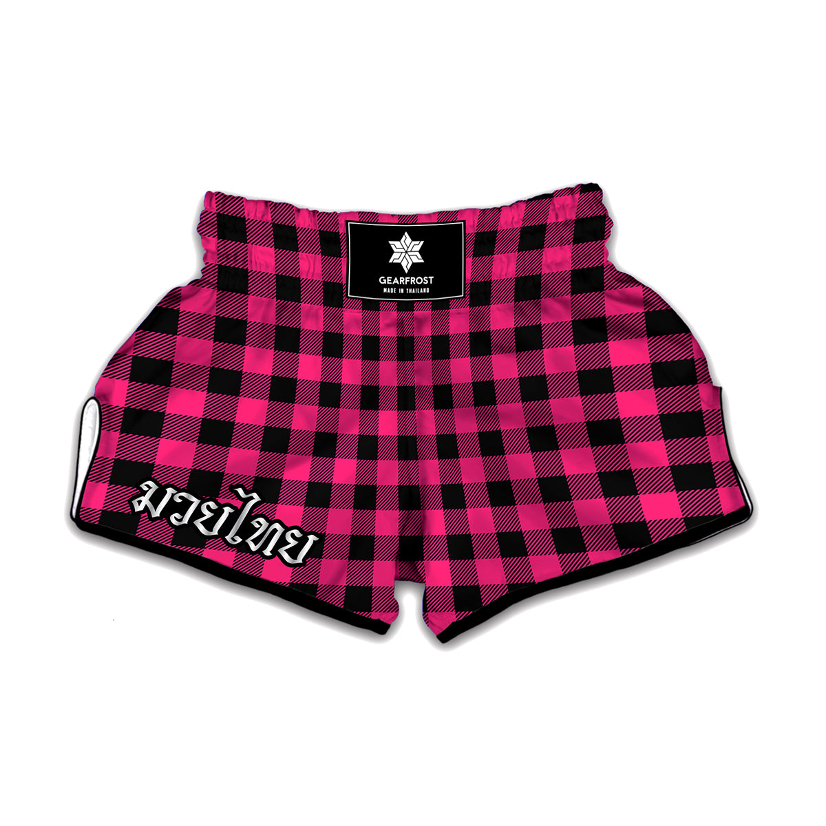 Pink And Black Buffalo Plaid Print Muay Thai Boxing Shorts