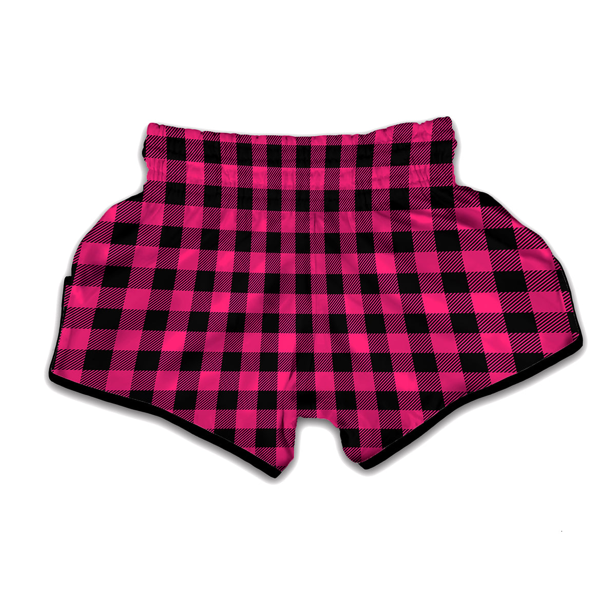 Pink And Black Buffalo Plaid Print Muay Thai Boxing Shorts
