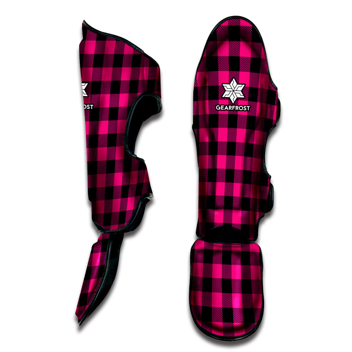 Pink And Black Buffalo Plaid Print Muay Thai Shin Guard