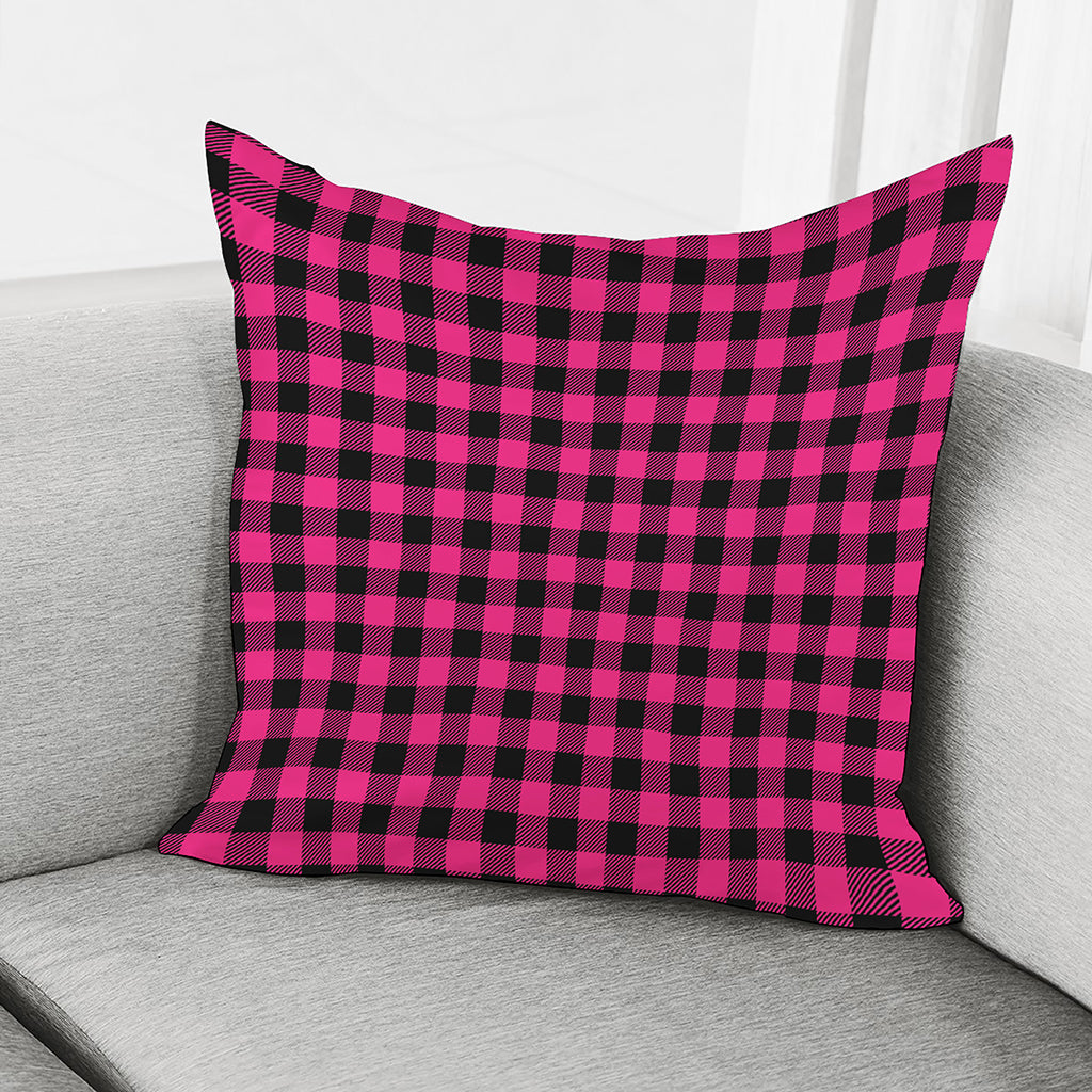 Pink And Black Buffalo Plaid Print Pillow Cover