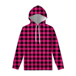 Pink And Black Buffalo Plaid Print Pullover Hoodie