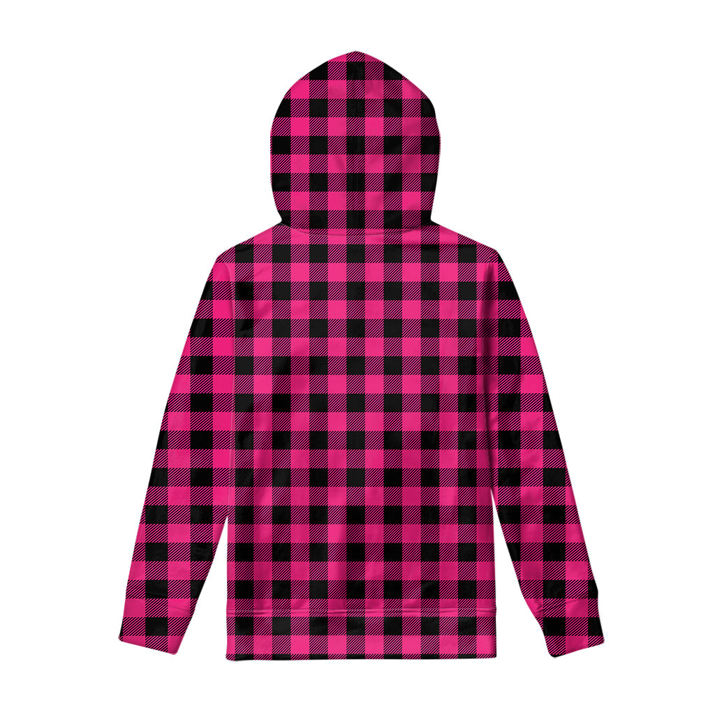 Pink And Black Buffalo Plaid Print Pullover Hoodie
