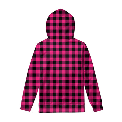 Pink And Black Buffalo Plaid Print Pullover Hoodie
