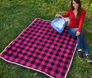 Pink And Black Buffalo Plaid Print Quilt