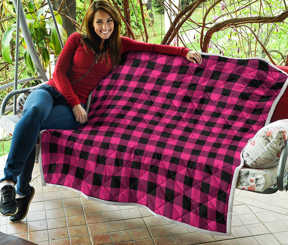 Pink And Black Buffalo Plaid Print Quilt