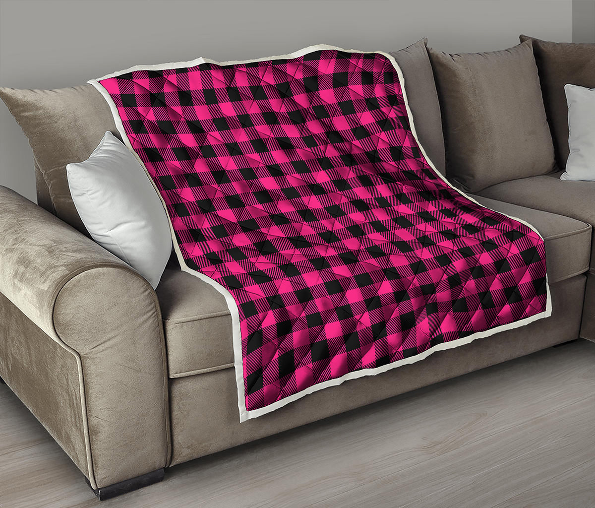 Pink And Black Buffalo Plaid Print Quilt