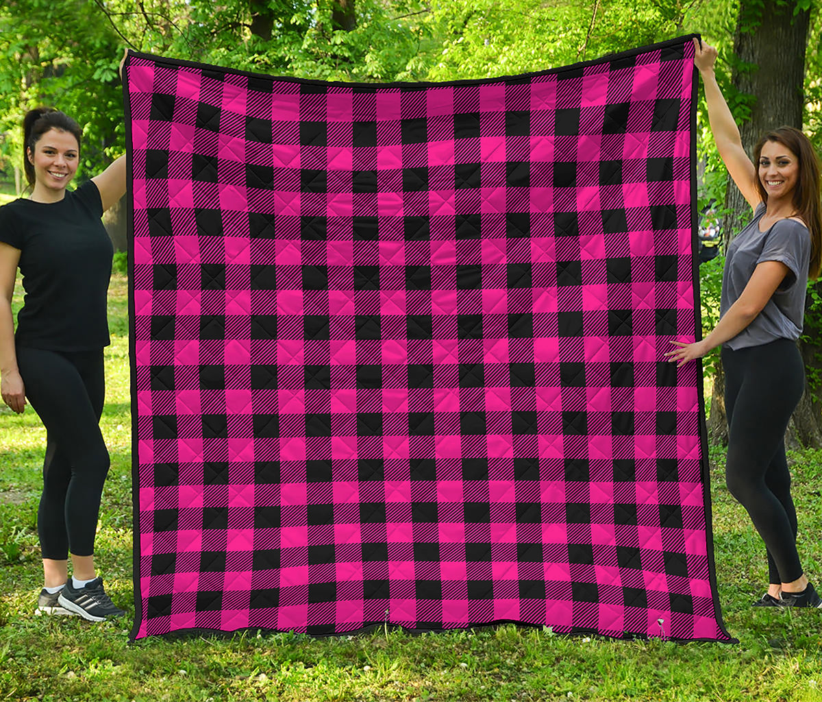 Pink And Black Buffalo Plaid Print Quilt