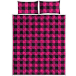 Pink And Black Buffalo Plaid Print Quilt Bed Set