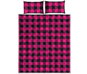 Pink And Black Buffalo Plaid Print Quilt Bed Set