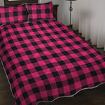 Pink And Black Buffalo Plaid Print Quilt Bed Set