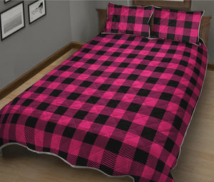 Pink And Black Buffalo Plaid Print Quilt Bed Set