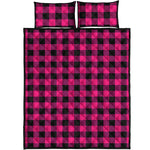 Pink And Black Buffalo Plaid Print Quilt Bed Set