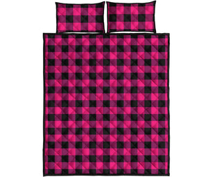 Pink And Black Buffalo Plaid Print Quilt Bed Set