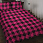 Pink And Black Buffalo Plaid Print Quilt Bed Set