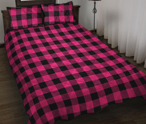 Pink And Black Buffalo Plaid Print Quilt Bed Set